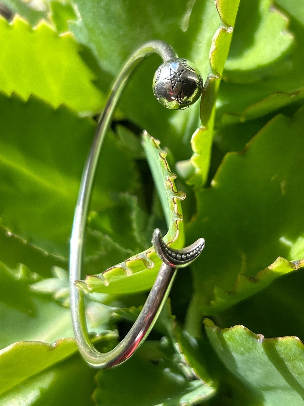 Retired PANDORA sterling silver cz crescent moon & star Open bracelet Cuff